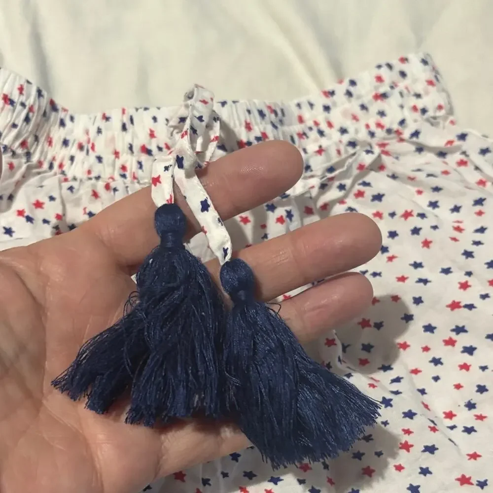 YoBaby 6 White Shorts w/ Red/Blue stars Pattern elastic waist tassle tie nwot